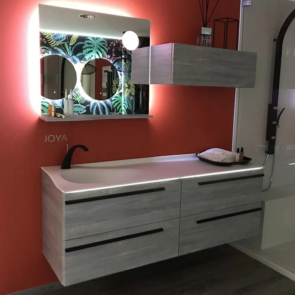  Joya - Miroir avec tablette à gauche et éclairage LED - JOYAMITAB120G