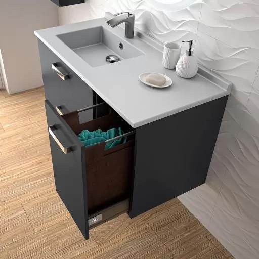  Strada+ - Meuble vasque à gauche 2 tiroirs 1 panier à linge - STP125TBG
