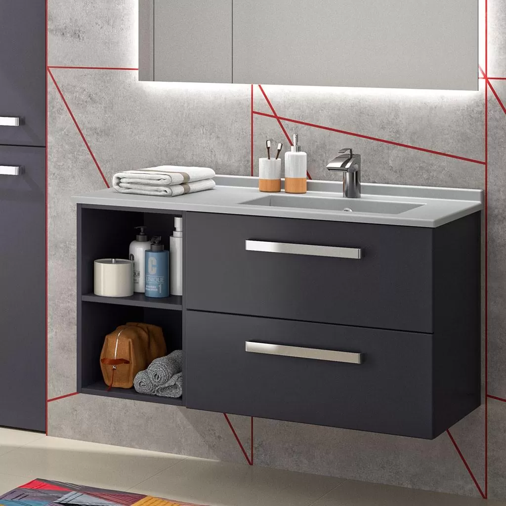  Strada+ - Meuble vasque à droite 2 niches 2 tiroirs - STP125NTD