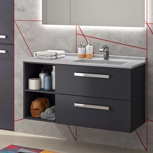  Strada+ - Meuble vasque à droite 2 niches 2 tiroirs - STP125NTD