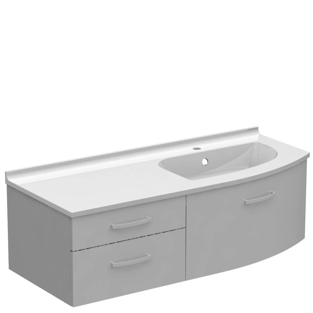 Meuble galbé vasque à droite 3 tiroirs